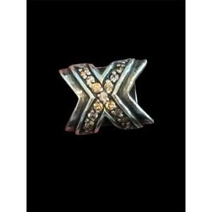 Chamilia Sterling Silver X & O Hugs & Kisses Two Tone Pink Crystal Charm 925